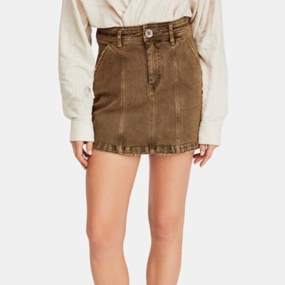 Free People We the Free Lennox Brown Seamed A-Line Mini Skirt - Picture 1 of 6
